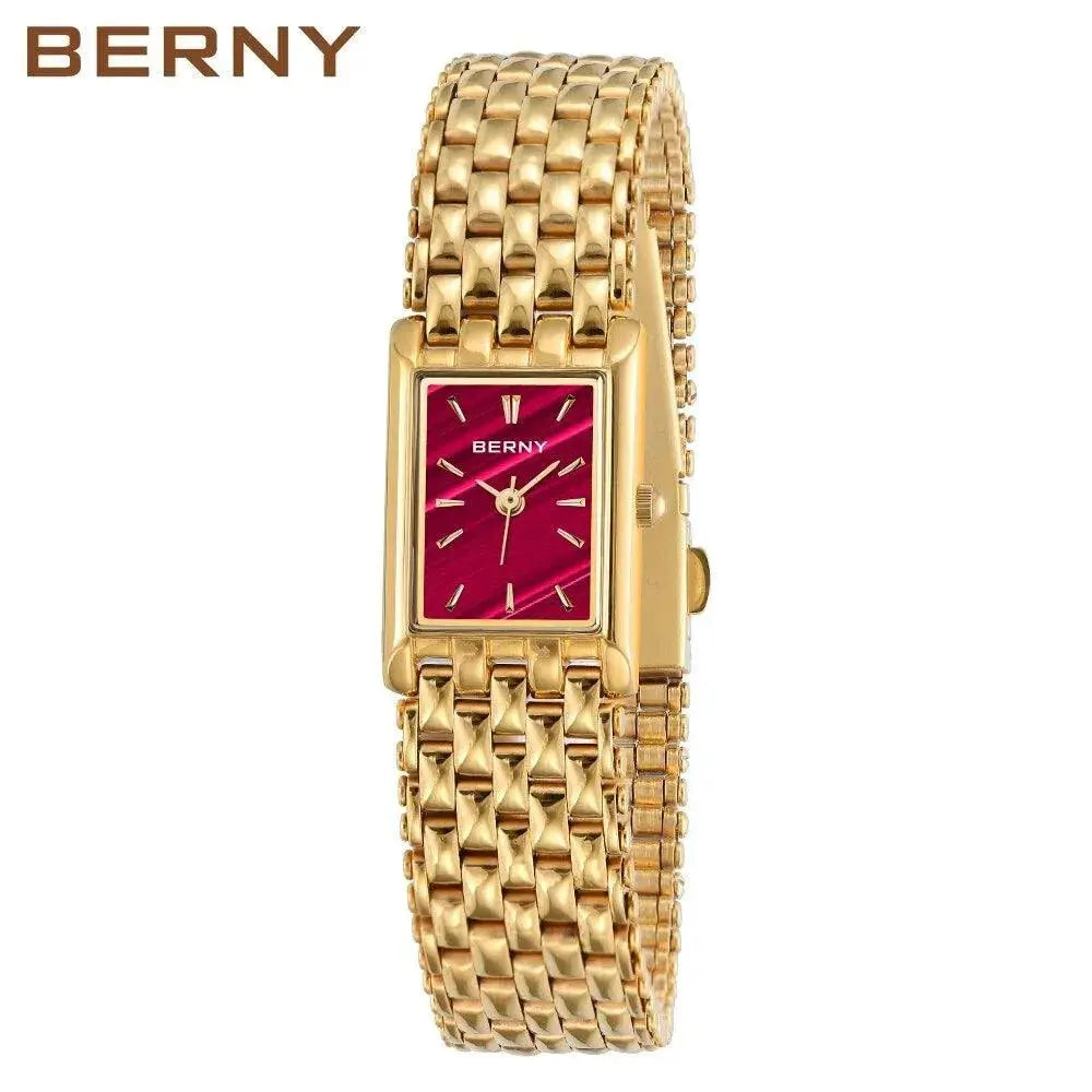 BERNY Quartz Watch for Women Luxury Fashion Women's Wristwatch Waterproof Golden Female Clock Stainless Steel Gold Ladies Watch  Adomoo