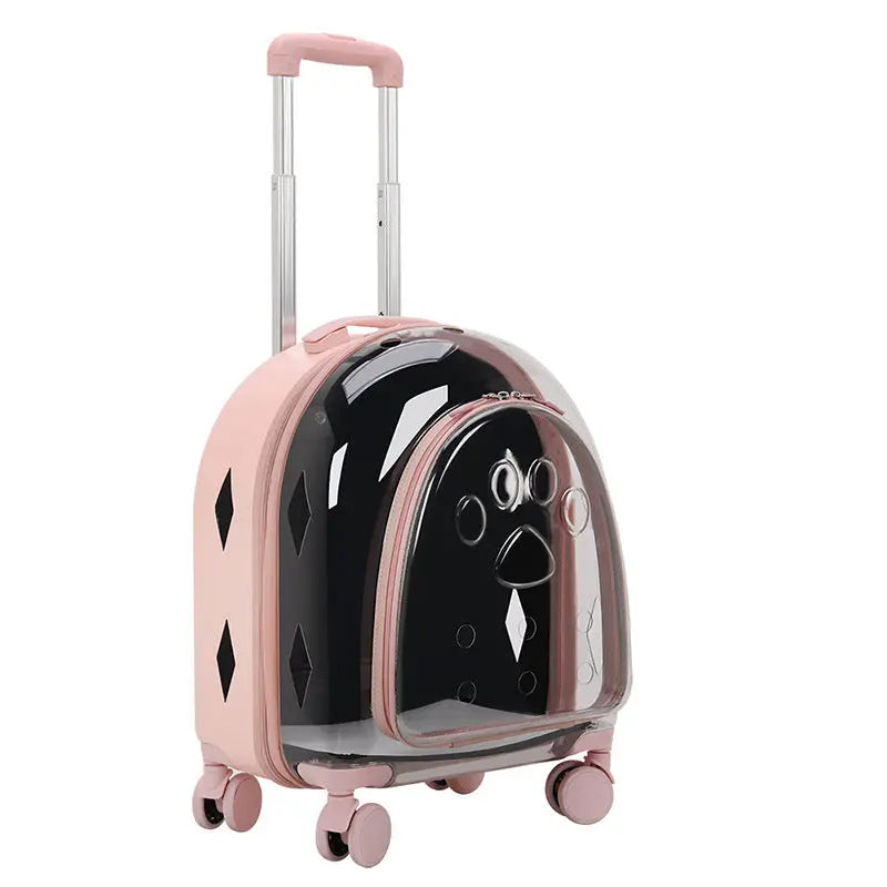 Fashion Creative Pet Trolley Bag Panoramic Transparent Dog Luggage  Adomoo