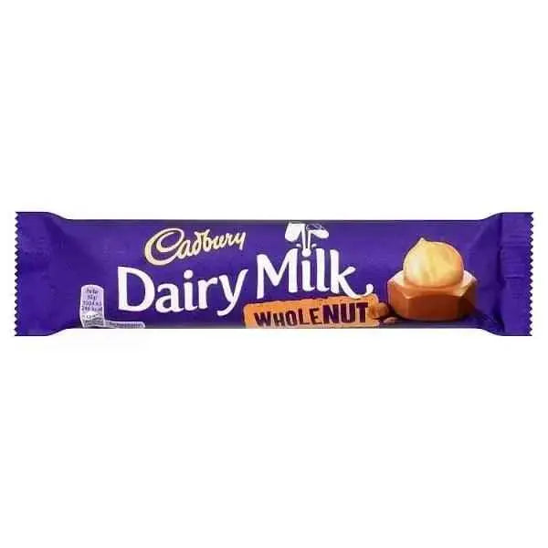 Cadbury Dairy Milk Whole Nut Chocolate Bar 45g (Pack of 48)  Adomoo