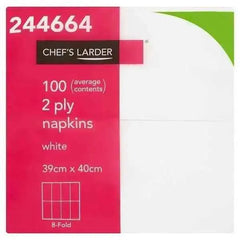 Chefs Larder 100 Napkins White 2 Ply  Adomoo
