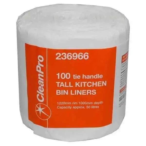 Clean Pro 100 Tie Handle Tall Kitchen Bin Liners (Case of 4)  Adomoo