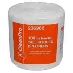 Clean Pro 100 Tie Handle Tall Kitchen Bin Liners (Case of 4)  Adomoo