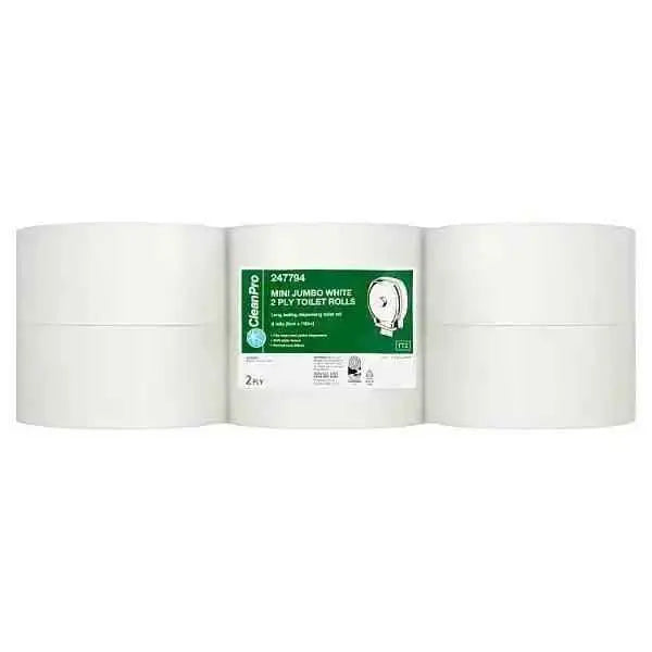 CleanPro Mini Jumbo White 2 Ply 6 Toilet Rolls  Adomoo
