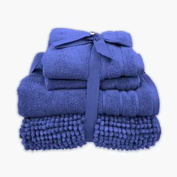 Coordinated Bobble Bath Mat & Towel Set - 4 Pack (Denim) - Honesty Sales U.K