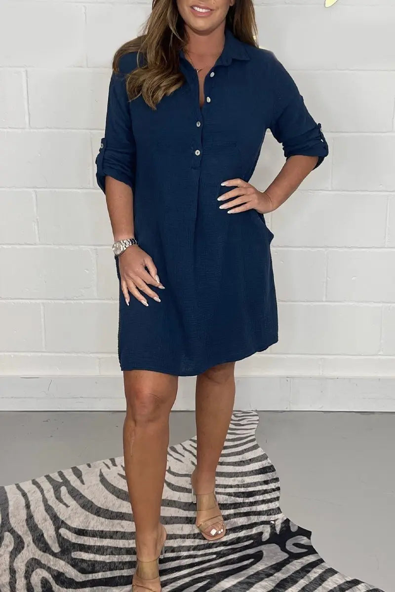 Women's Casual Shirt Dress With Pockets Spring And Summer  Adomoo