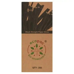 Ecopac 250 Black Straight Paper Straw  Adomoo