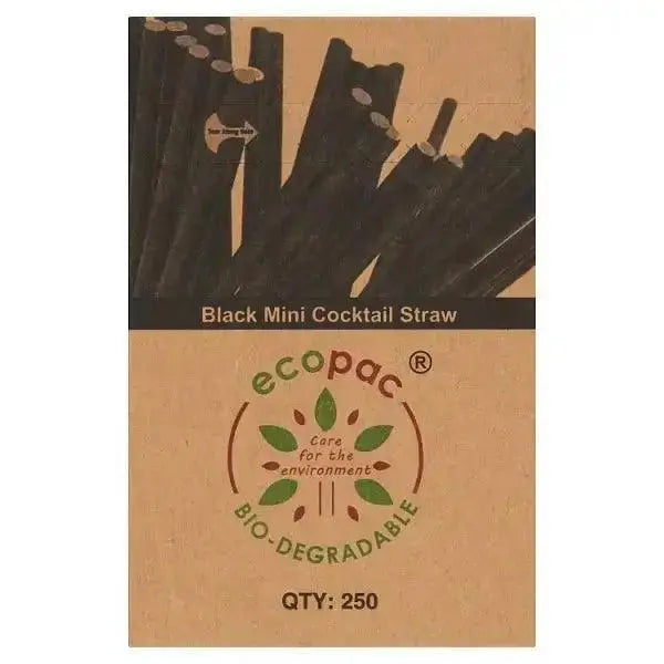 Ecopac Bio-Degradable 250 Black Mini Cocktail Straw  Adomoo