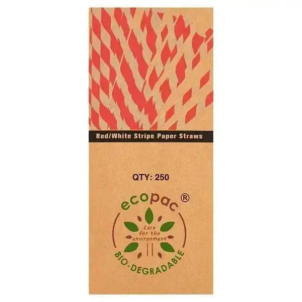 Ecopac Red/White Stripe Paper Straws  Adomoo