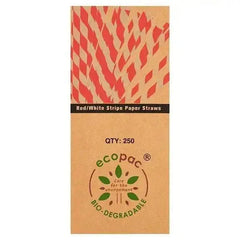Ecopac Red/White Stripe Paper Straws  Adomoo