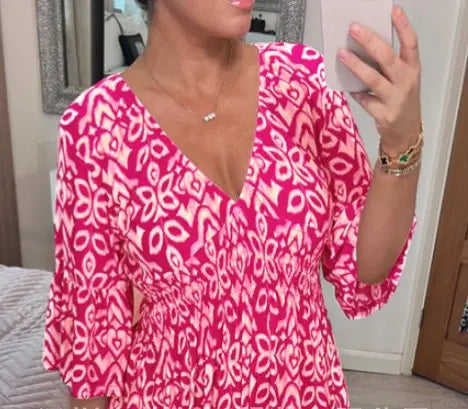 New Plus Size Super Fairy V-neck Floral Dress For Beach Vacation, Loose Long Skirt  Adomoo