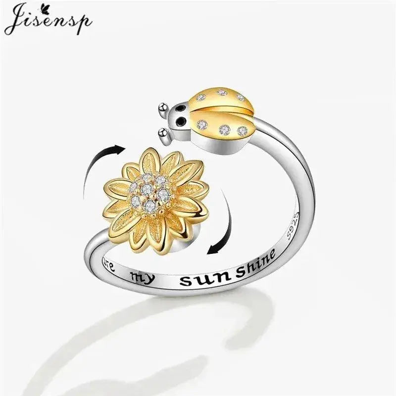 Exquisite Spinning Sunflower Bee Anxiety Ring For Women Adjustable Fidget Spinner Rings Wedding Jewelry Summer Design Anillos  Adomoo