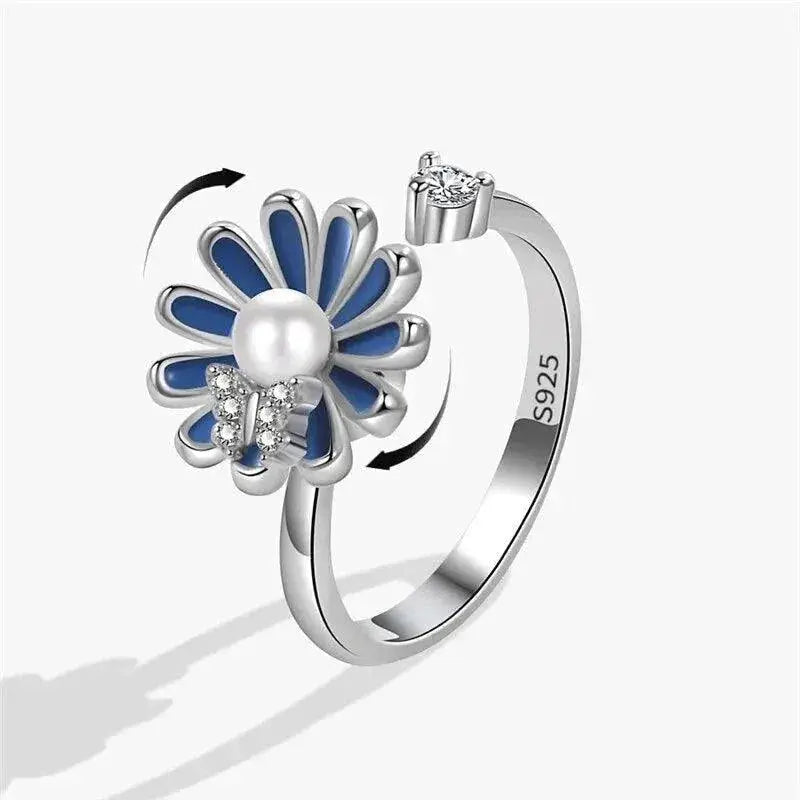 Exquisite Spinning Sunflower Bee Anxiety Ring For Women Adjustable Fidget Spinner Rings Wedding Jewelry Summer Design Anillos  Adomoo