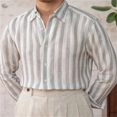 Linen Wide Striped Casual Shirt Italian Style Shirt Versatile  Adomoo