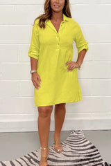 Women's Casual Shirt Dress With Pockets Spring And Summer  Adomoo