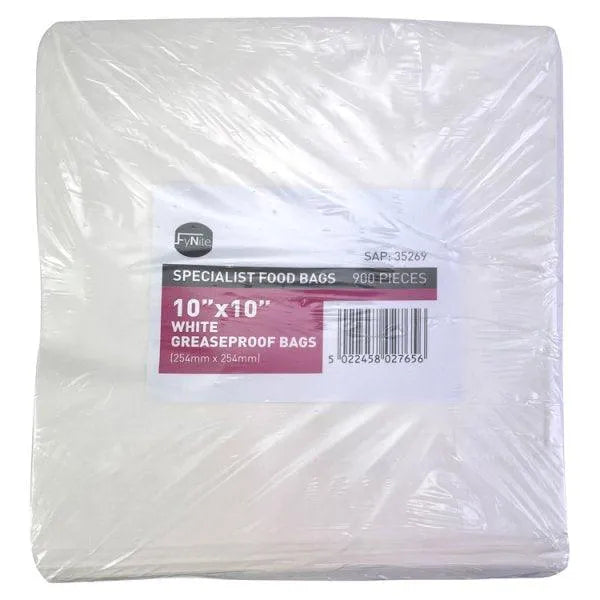 FyNite 10" x 10" White Greaseproof Bags 900 Pieces 254mm x 254mm - Honesty Sales U.K