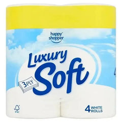 Happy Shopper Luxury Soft 3 Ply 4 White Rolls - Case of 10 - Honesty Sales U.K