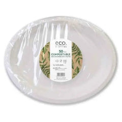 Jena Eco 50 Compostable 32cm Bagasse Oval Plates  Adomoo