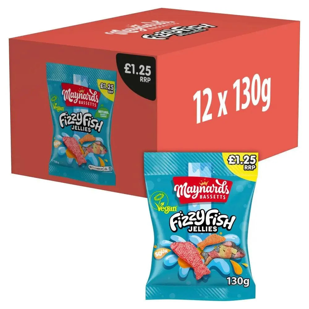 Maynards Bassetts Fizzy Fish Sweets Bag 130 (Case of 12) - Honesty Sales U.K