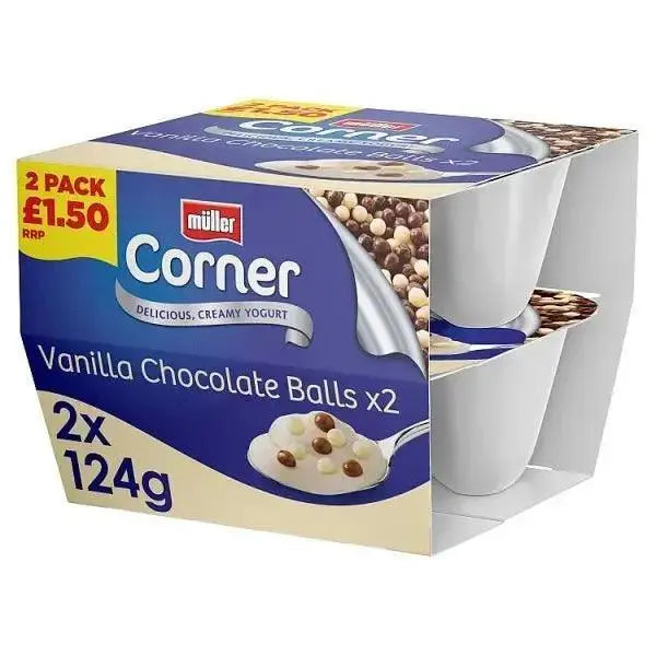 Müller Corner Vanilla Chocolate Balls 2 x 124g (248g) - Case of 3  Adomoo
