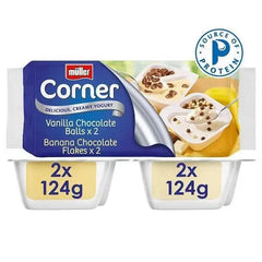 Müller Corner Vanilla Chocolate Balls and Banana Chocolate Flakes Yogurts  Adomoo