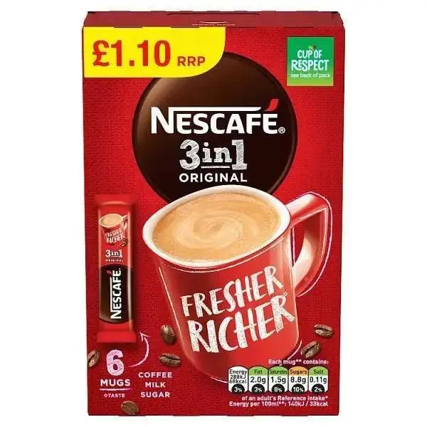 Nescafé 3in1 Original Coffee Milk Sugar 6 x 17g (102g) (Case of 11)  Adomoo