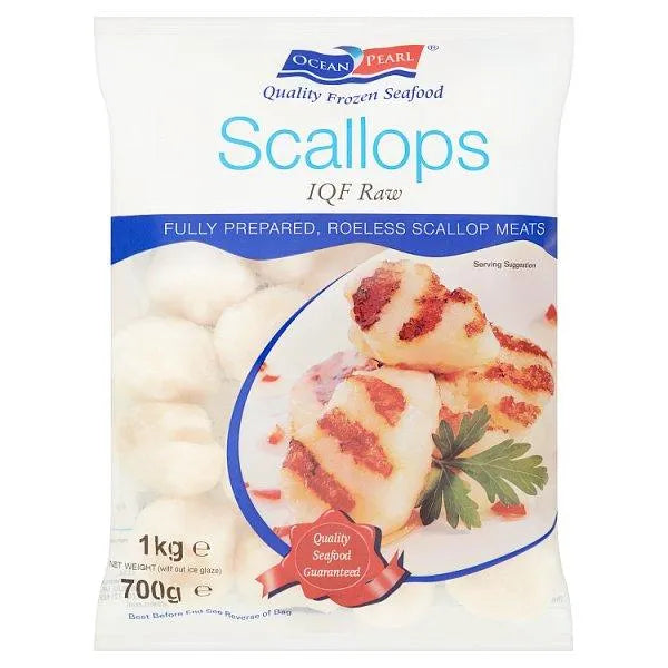 Ocean Pearl U/20 IQF Roeless Scallops 1kg (700g net) - Honesty Sales U.K