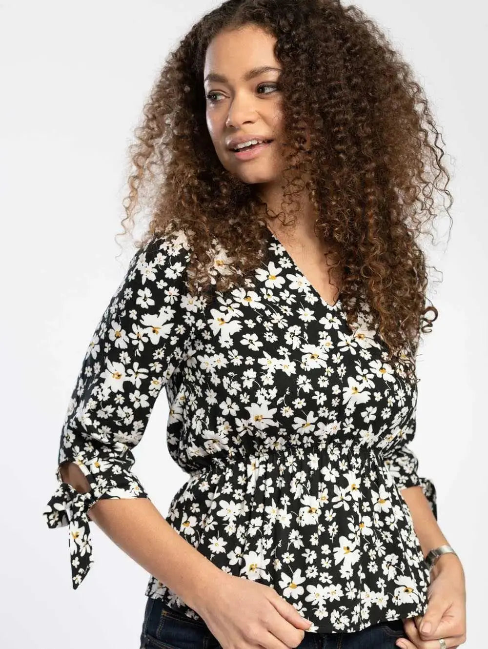 Peplum Blouse in Daisy Print  Adomoo