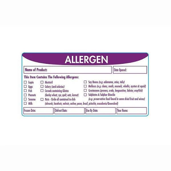 Rectangular adhesive ALLERGEN produce label - Sets of 500 - Honesty Sales U.K