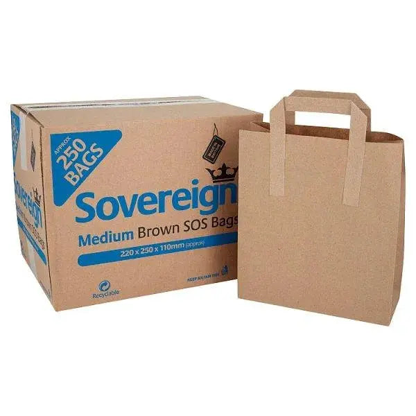 Sovereign Large Brown Block Bottom Take-Away Food Bags - 250 pieces  Adomoo