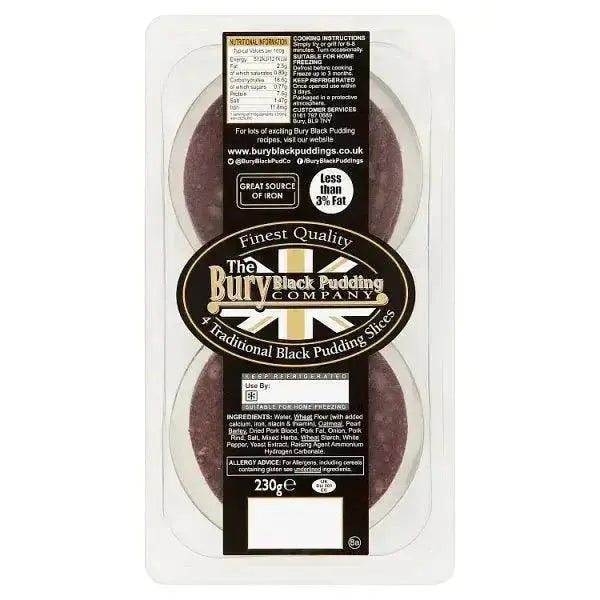 The Bury Black Pudding Company 4 Traditional Black Pudding Slices 230g  Adomoo
