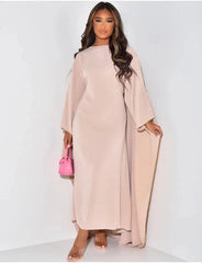 Women Elegant Solid Round Neck Bat Sleeves Loose Maxi Dress - Honesty Sales U.K