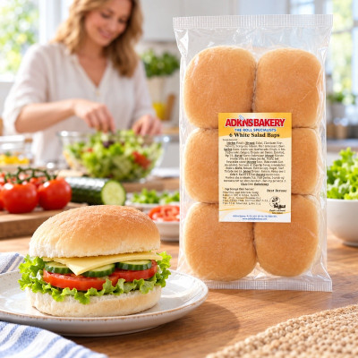 Adkins Bakery 6 White Salad Baps (Case of 1)