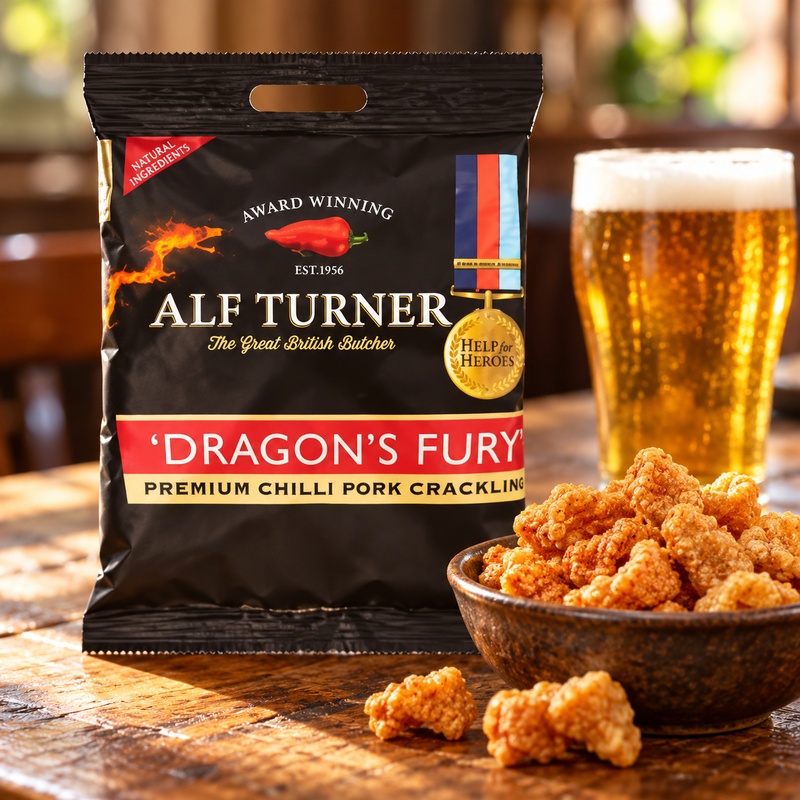 Alf Turner Dragon's Fury Premium Chilli Pork Crackling 40g (Case of 12)