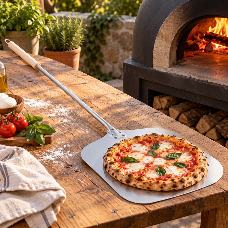Aluminium Pizza Peel with Wooden Handle, 90 cm Long