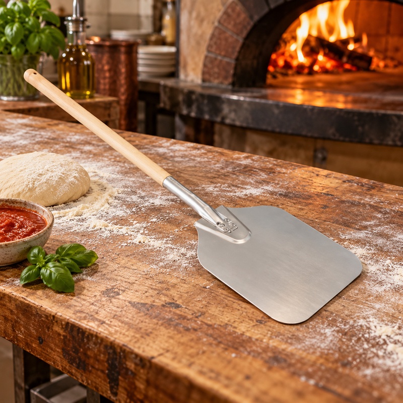 Aluminium Pizza Peel with Wooden Handle, 90 cm Long