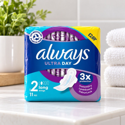 Always Ultra Day Pads Long (S2) Wings x 44 [PM £2.69 ] (Case of 24)