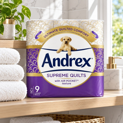 Andrex Supreme Quilts Toilet Tissue, 9 Quilted Toilet Rolls (Case of 4)
