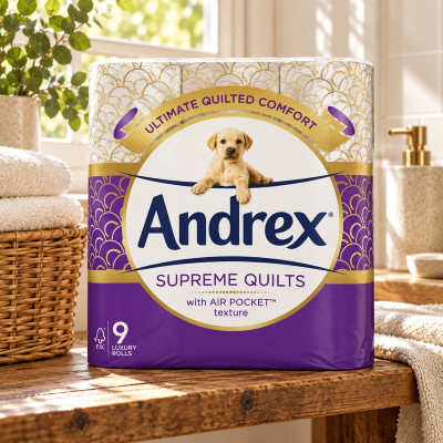Andrex Supreme Quilts Toilet Tissue, 9 Quilted Toilet Rolls (Case of 4)