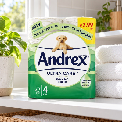Andrex Toilet Tissue Ultra Care Extra Soft Ripples 4 Rolls (Case of 5)