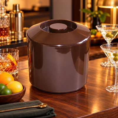 6 Pint Ice Bucket, Round, Brown