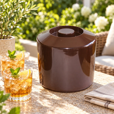 6 Pint Ice Bucket, Round, Brown