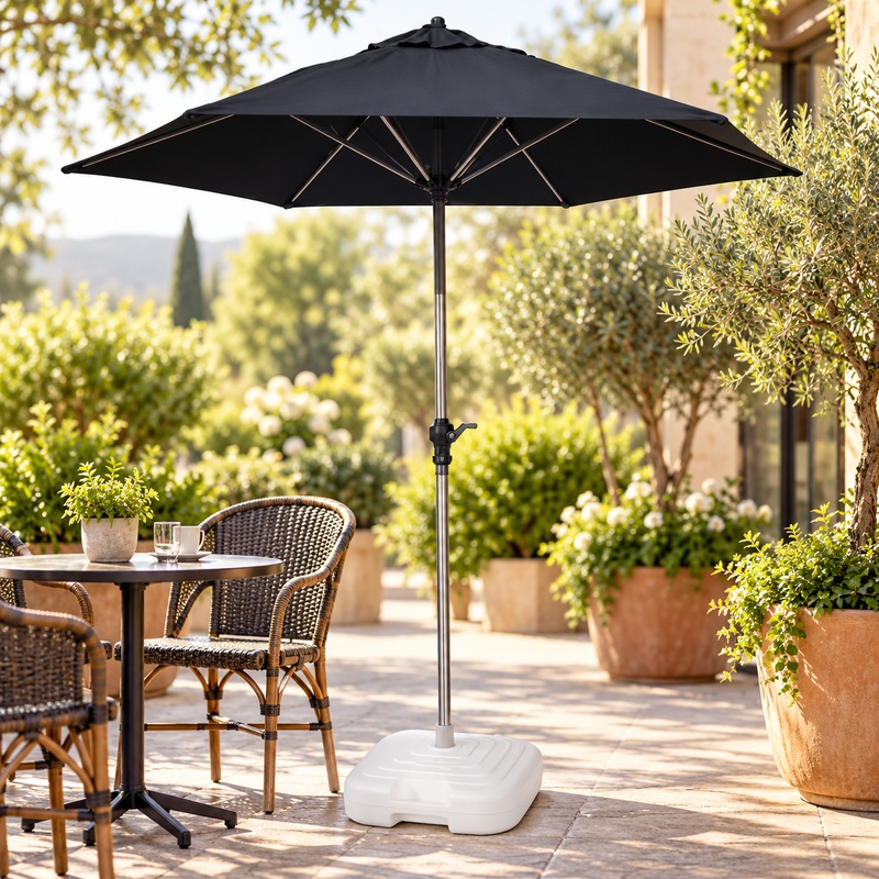 2.1m Parasol In Black with Resol Base - (Pack of 2) 2.1m Parasol In Black with Resol Base - (Pack of 2)