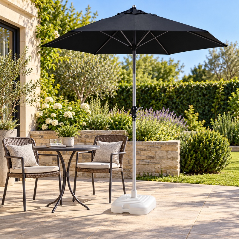 2.1m Parasol In Black with Resol Base - (Pack of 2) 2.1m Parasol In Black with Resol Base - (Pack of 2)