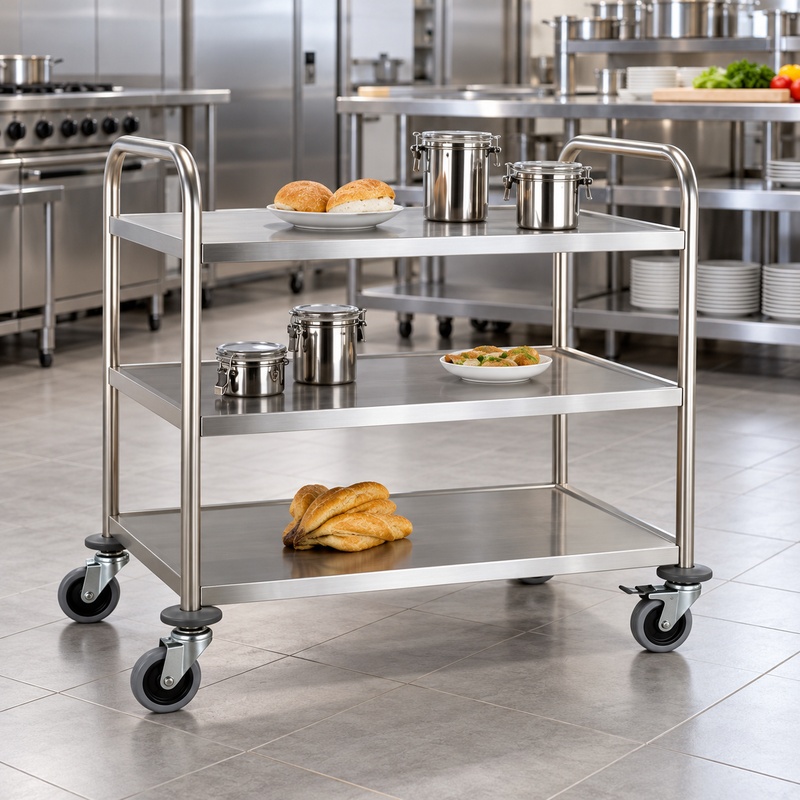 3 Tier Stainless Steel Trolley Round Tube