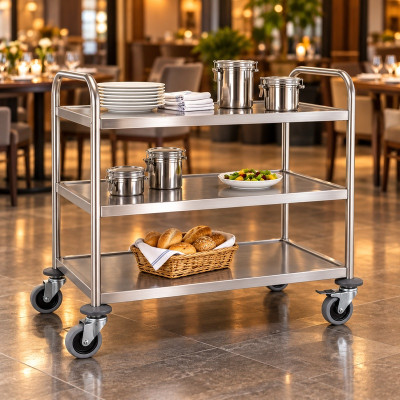 3 Tier Stainless Steel Trolley Round Tube