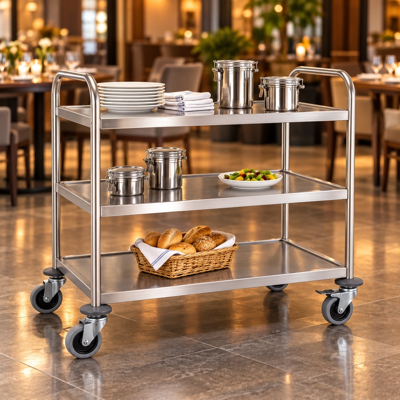 3 Tier Stainless Steel Trolley Round Tube