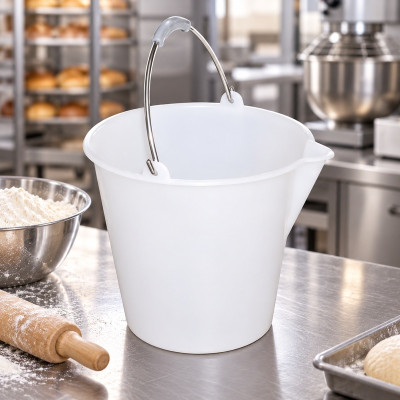 12L Plastic Bucket, White, Food Grade