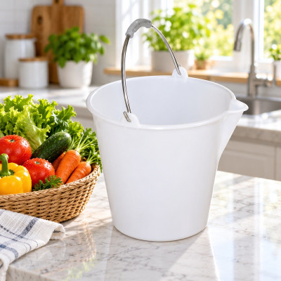 12L Plastic Bucket, White, Food Grade