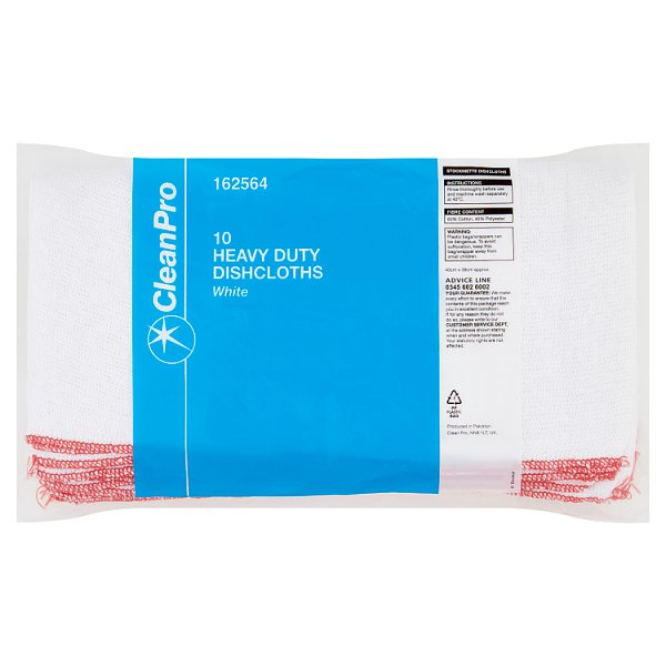 CleanPro 10 Heavy Duty Dishcloths White (1 x 10pk)