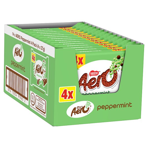 Aero Bubbly Peppermint Chocolate Bar 4 Pack Multipack 108g (14 x 108g)